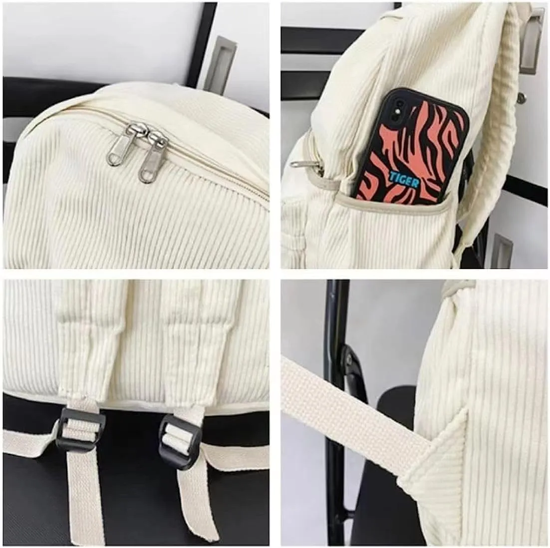 Preppy Corduroy Backpack Large Aesthetic Backpack Fit 15.6 inch Laptop College Backpack Cute Book Bag Casual Daypack (White,One Size)