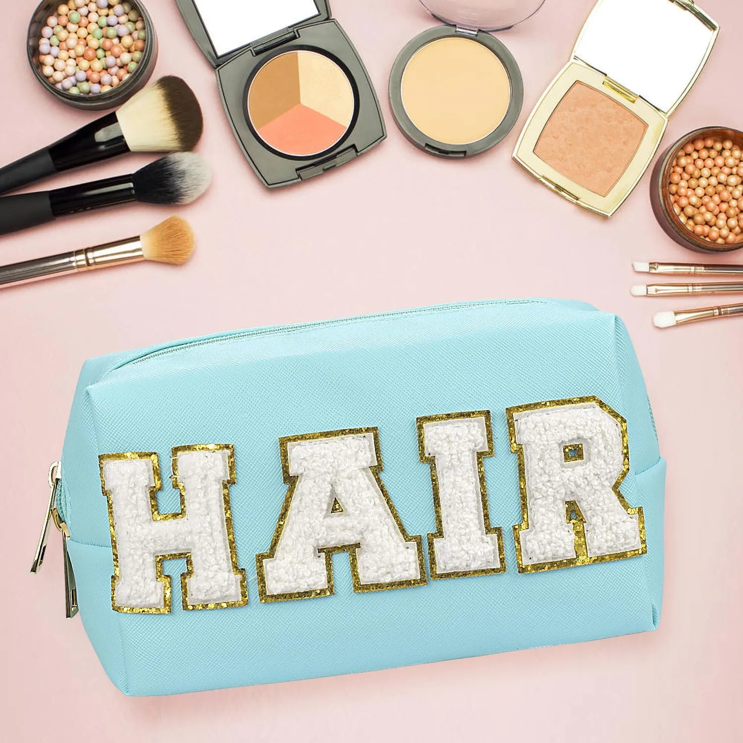 Preppy Makeup Bag,Skincare Bag,PU Leather Portable Waterproof Preppy Stuff for Travel Toiletry Bag,Makeup Bag for Girls Women