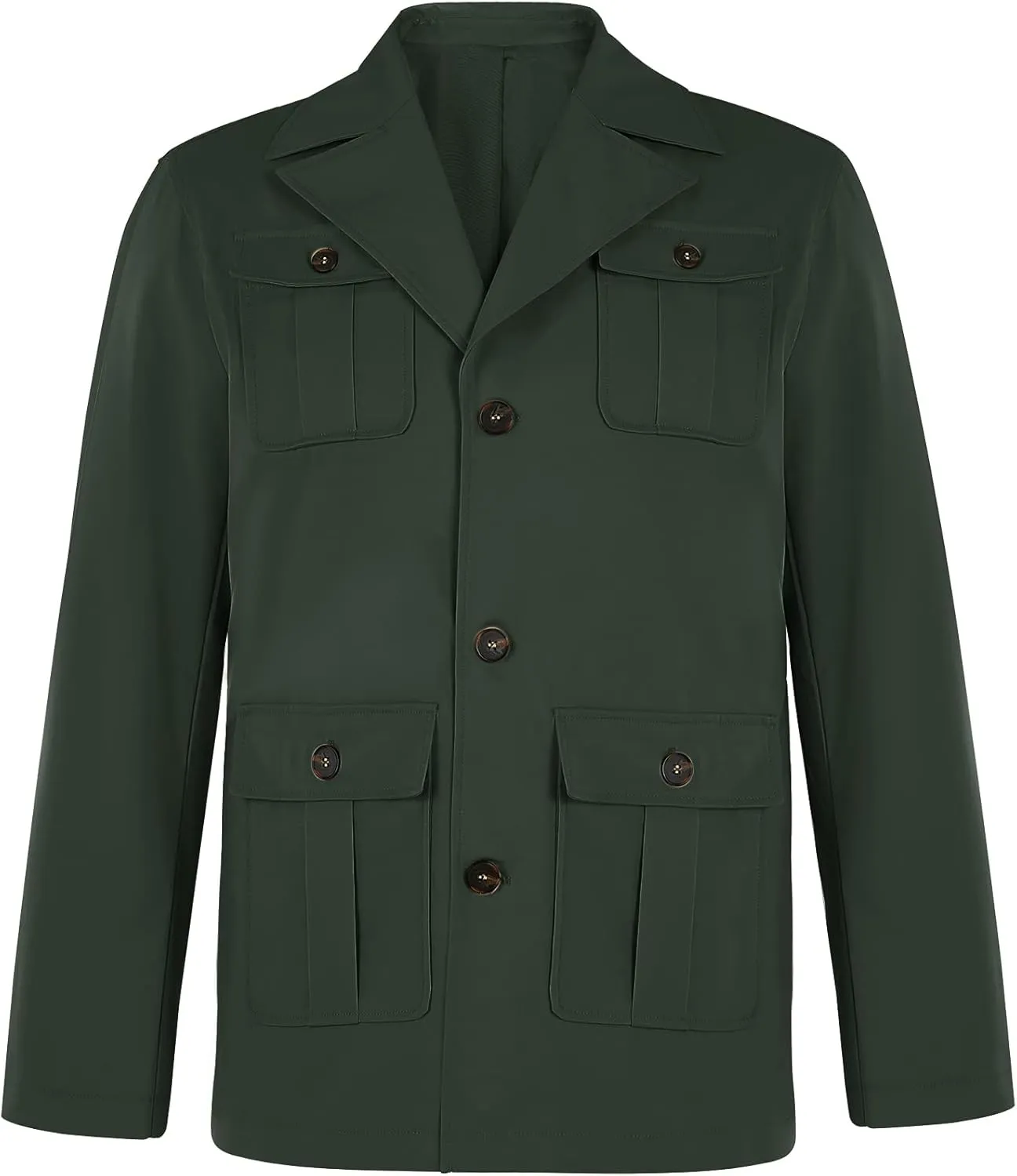 Pretifeel Mens Lightweight Safari Jacket Casual Military Button Up Multi-Pocket Cargo Coat Outwear