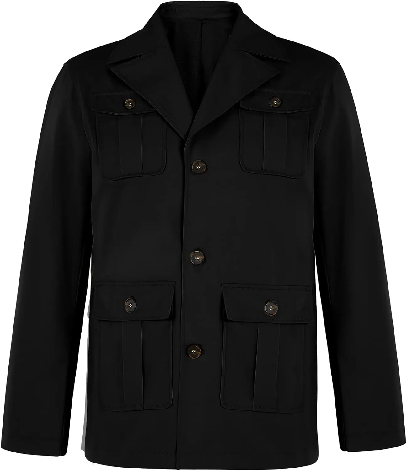 Pretifeel Mens Lightweight Safari Jacket Casual Military Button Up Multi-Pocket Cargo Coat Outwear