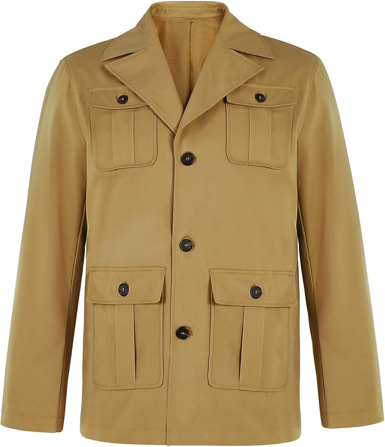 Pretifeel Mens Lightweight Safari Jacket Casual Military Button Up Multi-Pocket Cargo Coat Outwear