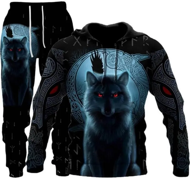 prigridche Wolf & Lion 3D Printed Hoodie Pants Suit Male Autumn Winter Casual Sweashirt Pullover Tracksuit Set