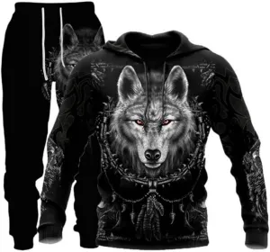 prigridche Wolf & Lion 3D Printed Hoodie Pants Suit Male Autumn Winter Casual Sweashirt Pullover Tracksuit Set