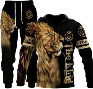 prigridche Wolf & Lion 3D Printed Hoodie Pants Suit Male Autumn Winter Casual Sweashirt Pullover Tracksuit Set