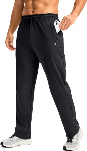 Pudolla Men's Fleece Lined Sweatpants with Zipper Pockets Winter Warm Water Resistant Athletic Pants for Workout Running