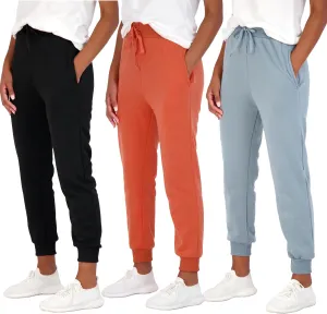 Real Essentials 3 Pack: Women's Ultra-Soft & Warm Fleece Joggers Sweatpants with Pocket (Available in Plus Size)