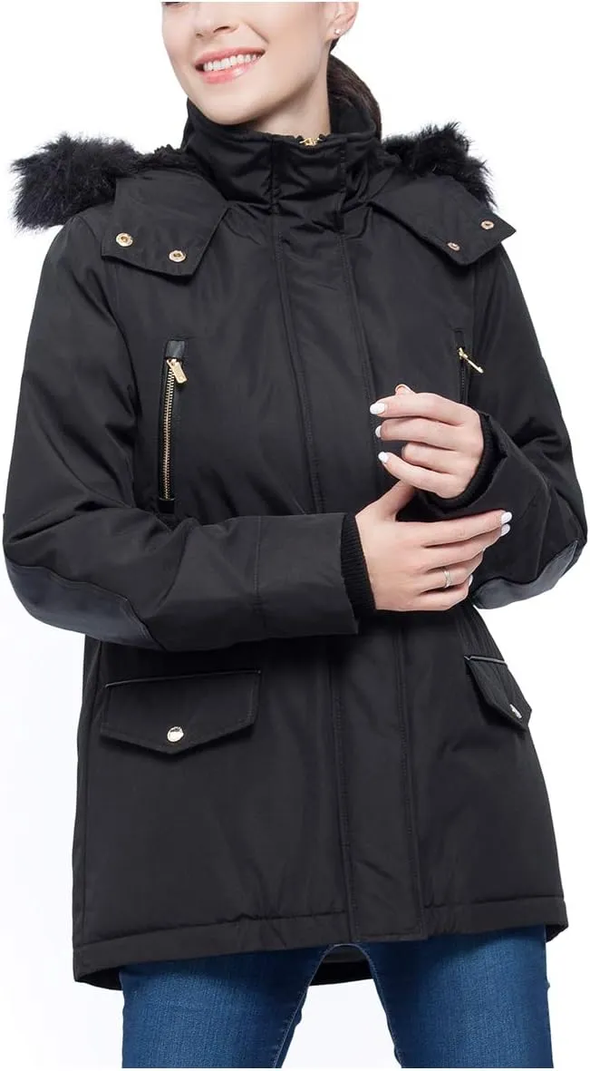 Rokka&Rolla Women's Warm Parka Jacket Winter Snow Coat with Removable Faux Fur Hood