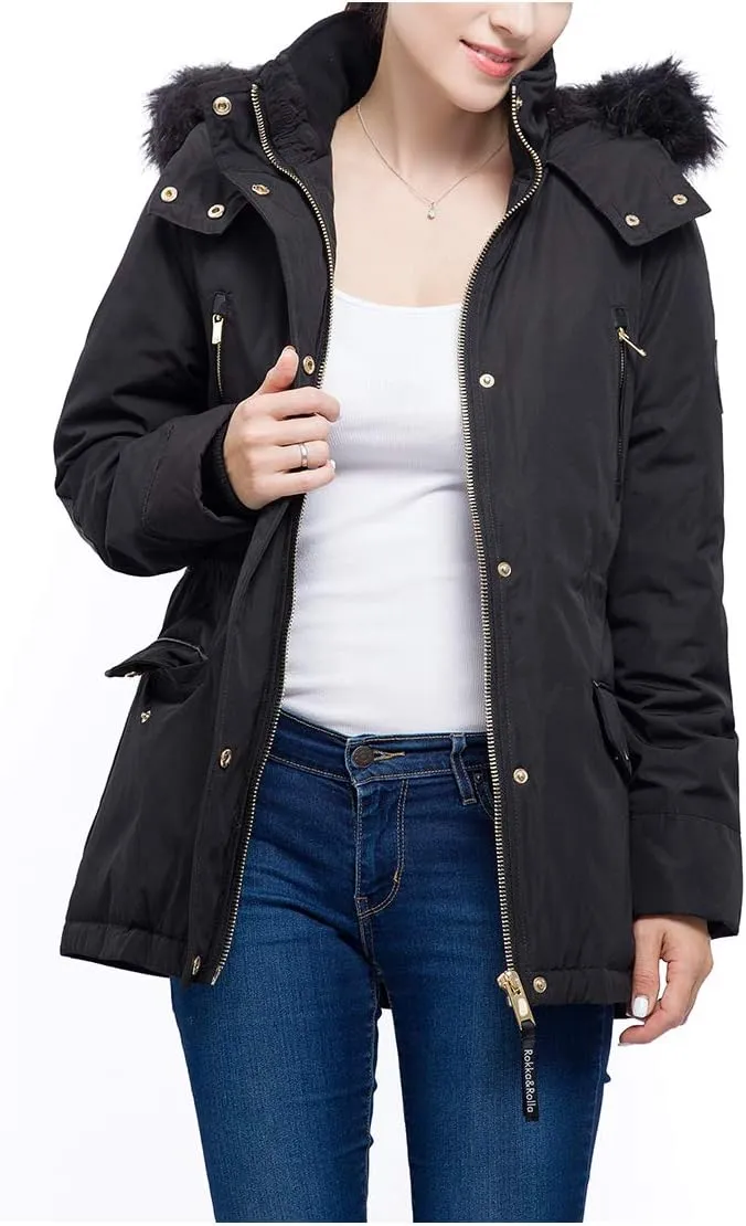 Rokka&Rolla Women's Warm Parka Jacket Winter Snow Coat with Removable Faux Fur Hood