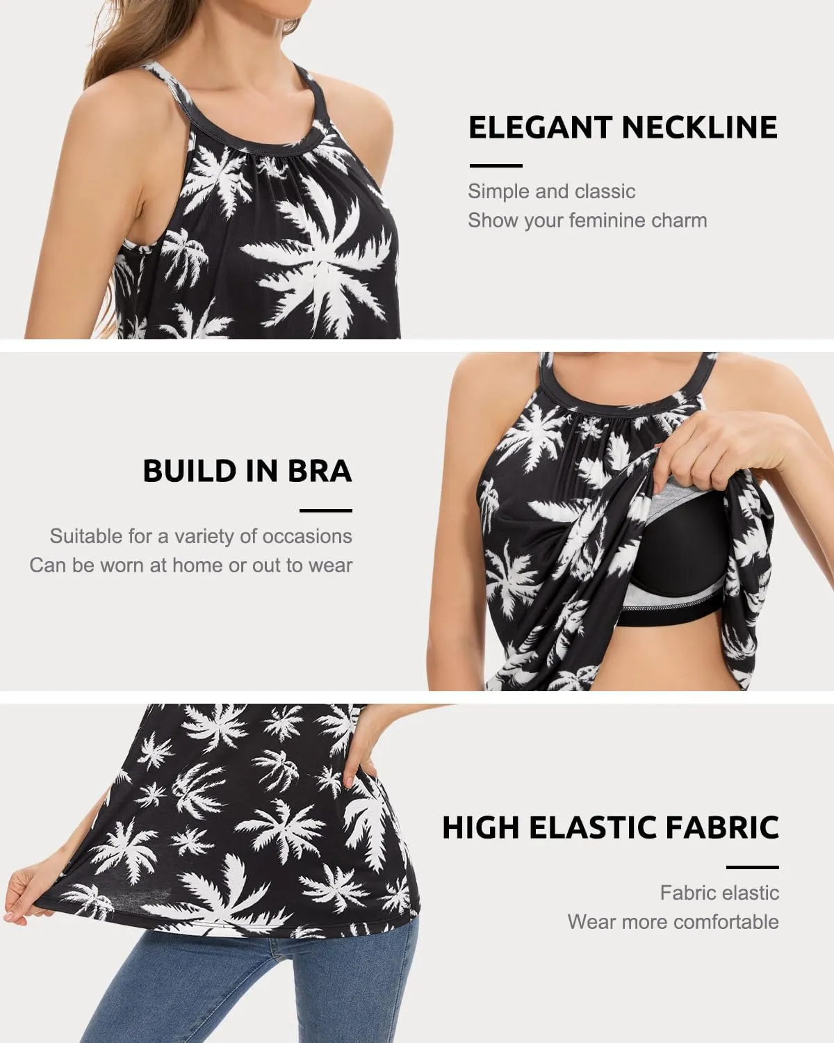 Rosyline Women Camisole with Built in Bra Summer Halter Tank Top Casual Loose Fit Shirts
