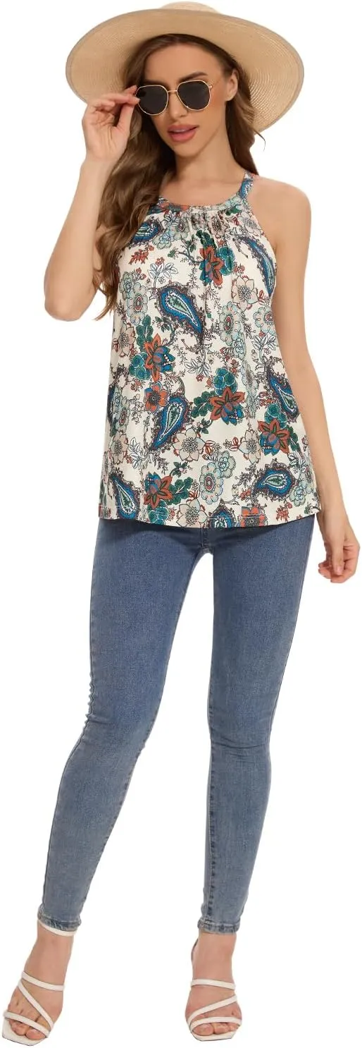 Rosyline Women Camisole with Built in Bra Summer Halter Tank Top Casual Loose Fit Shirts