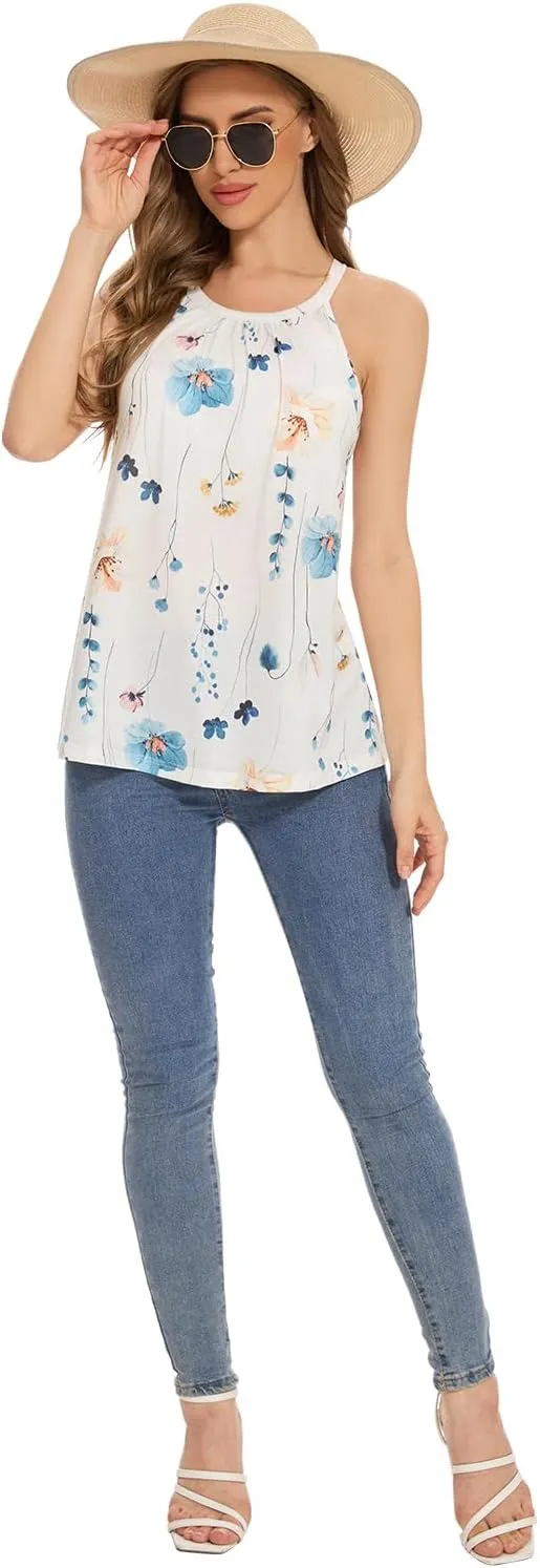 Rosyline Women Camisole with Built in Bra Summer Halter Tank Top Casual Loose Fit Shirts
