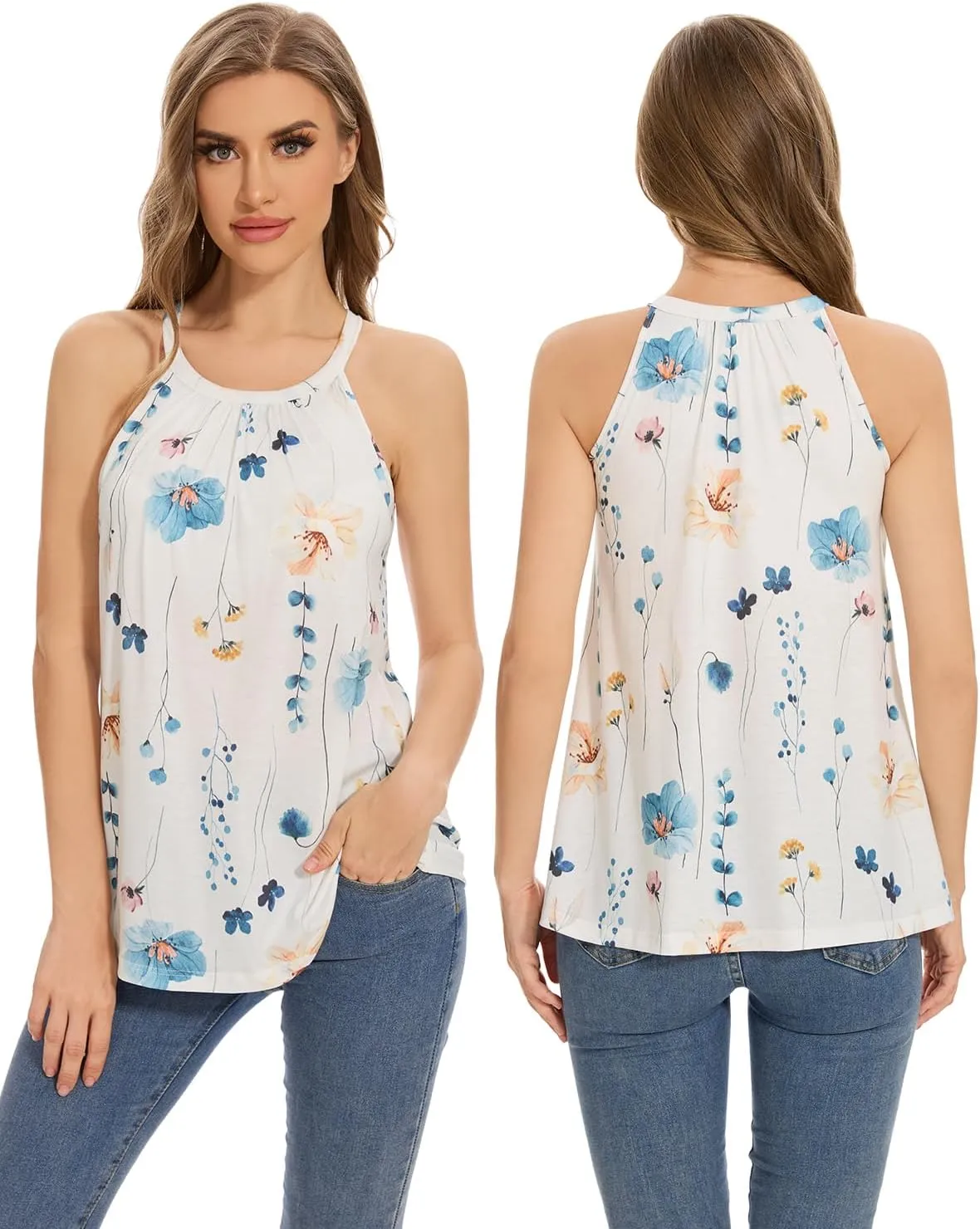 Rosyline Women Camisole with Built in Bra Summer Halter Tank Top Casual Loose Fit Shirts