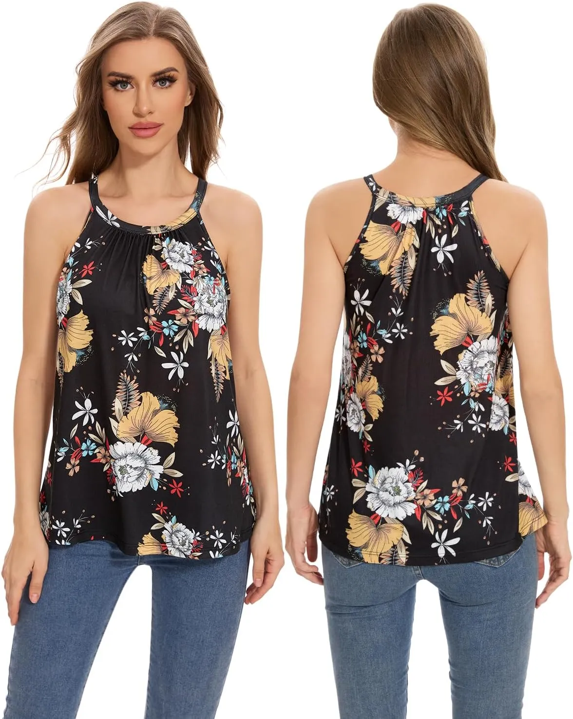 Rosyline Women Camisole with Built in Bra Summer Halter Tank Top Casual Loose Fit Shirts
