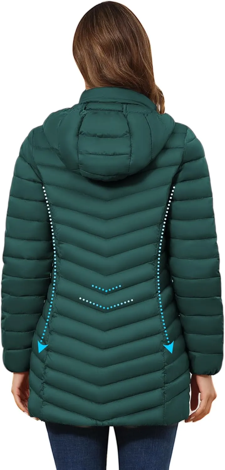 ROYAL MATRIX Women's Packable Puffer Jacket - Lightweight Winter Warm Long Quilted Puffer Coat with Detachable Hood