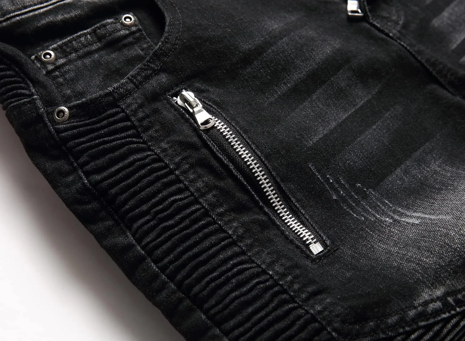 RXXKKK Men's Classic Zipper Biker Regular Fit Flex Jean
