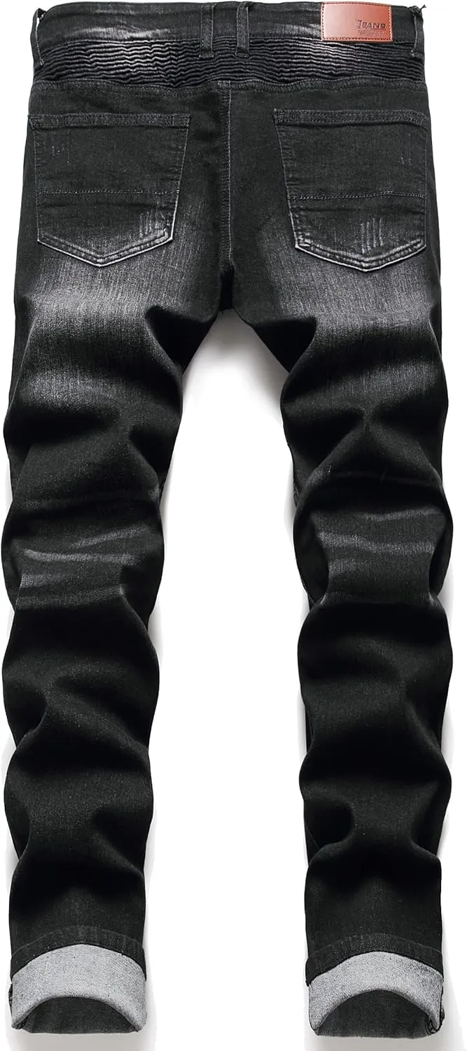 RXXKKK Men's Classic Zipper Biker Regular Fit Flex Jean
