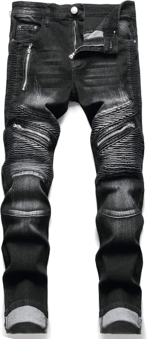 RXXKKK Men's Classic Zipper Biker Regular Fit Flex Jean