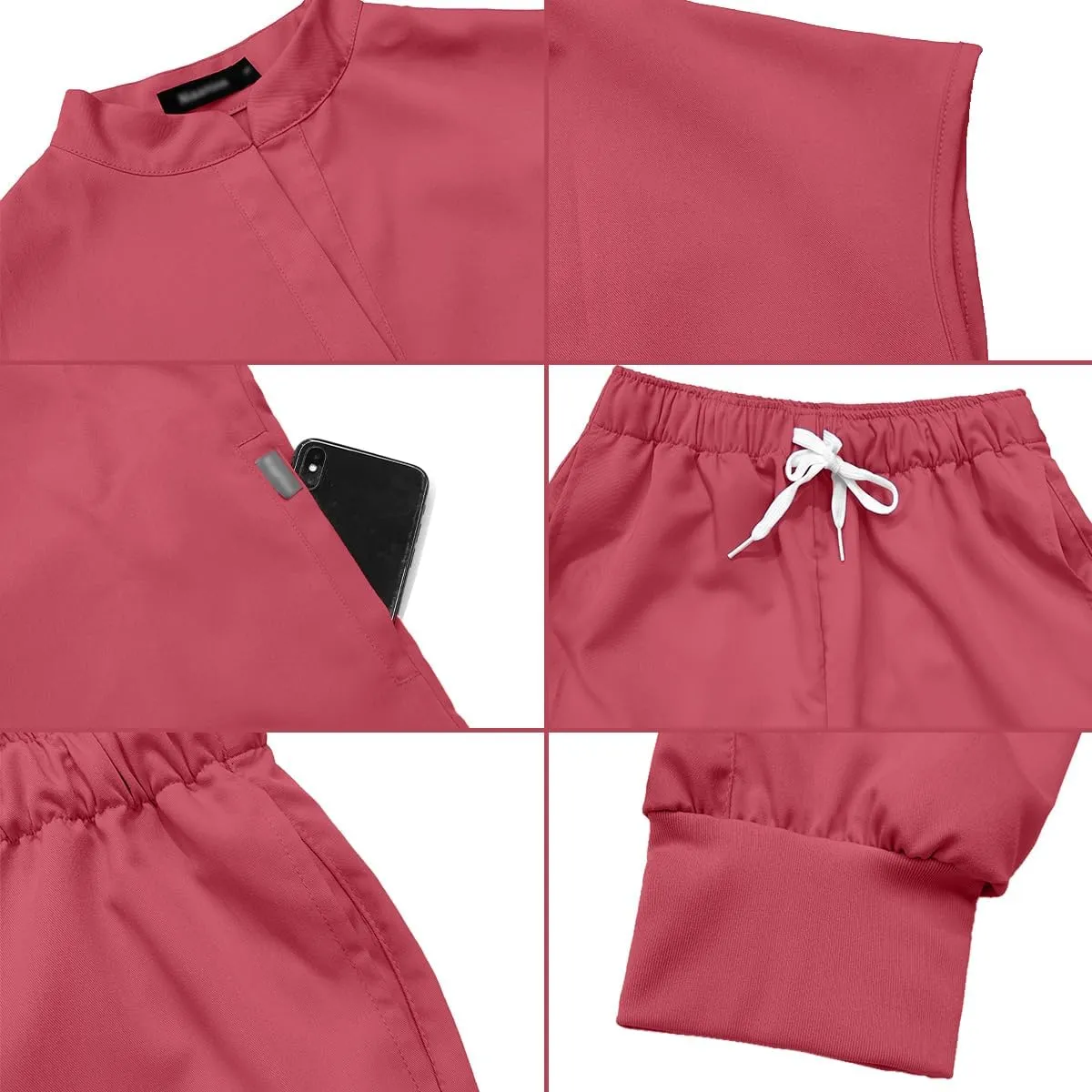 Scrubs for Women Set, Medical Jogger Suit Stretch Top & Pants, with Multi Pocket, for Nurse Esthetician Workwear