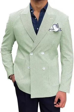 SHUZHXLZANGY Men Seersucker Sports Coat Leisure Summer Jacket Seersucker Blazer for Men Beach Wedding Blazer