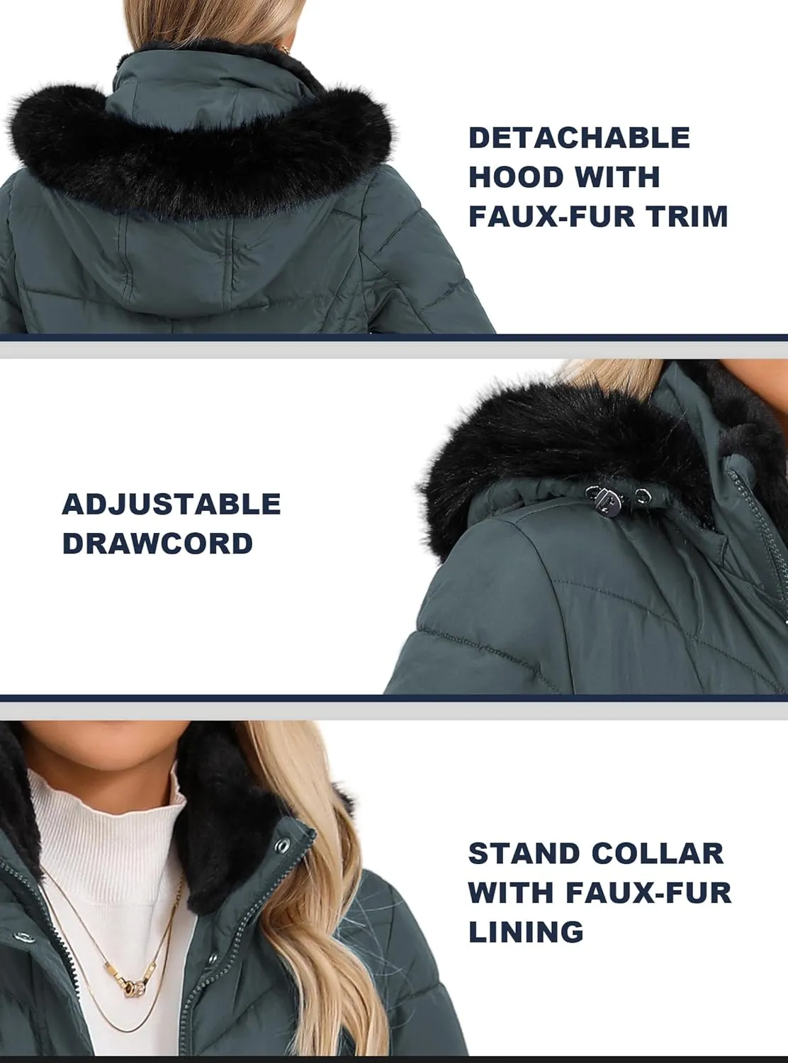 SLOWTOWN Women's Long Puffer Coat Thickened Winter Coat Warm Puffy Jacket with Detachable Hood