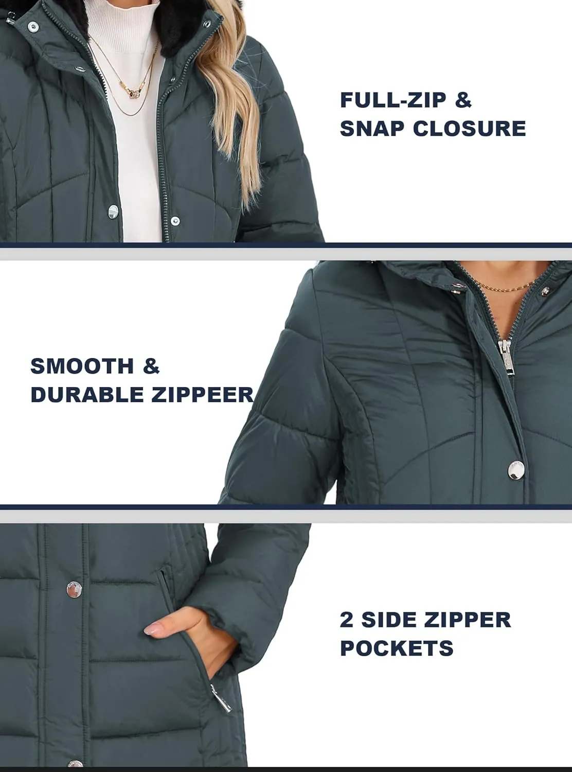 SLOWTOWN Women's Long Puffer Coat Thickened Winter Coat Warm Puffy Jacket with Detachable Hood