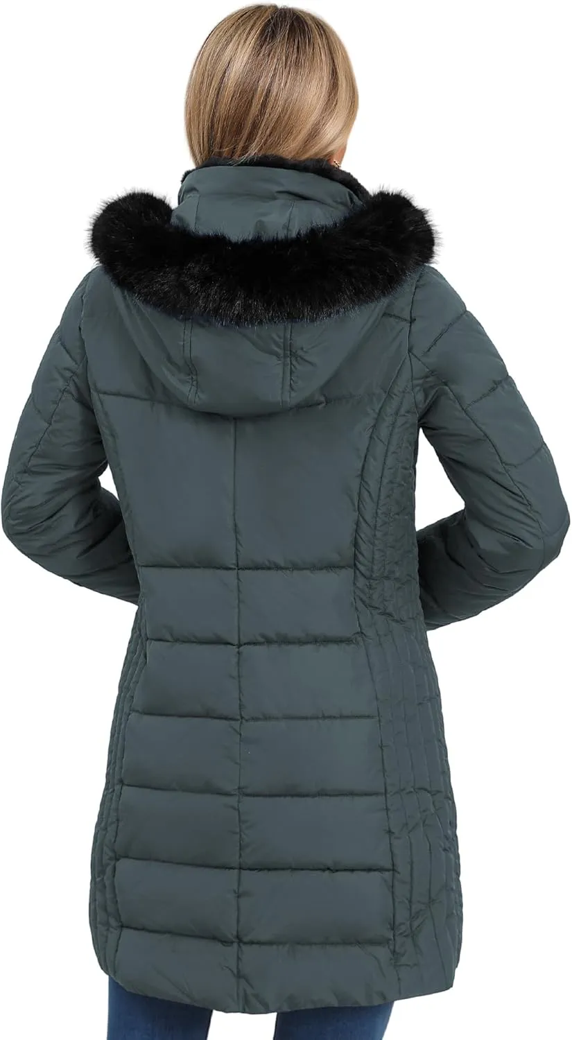 SLOWTOWN Women's Long Puffer Coat Thickened Winter Coat Warm Puffy Jacket with Detachable Hood