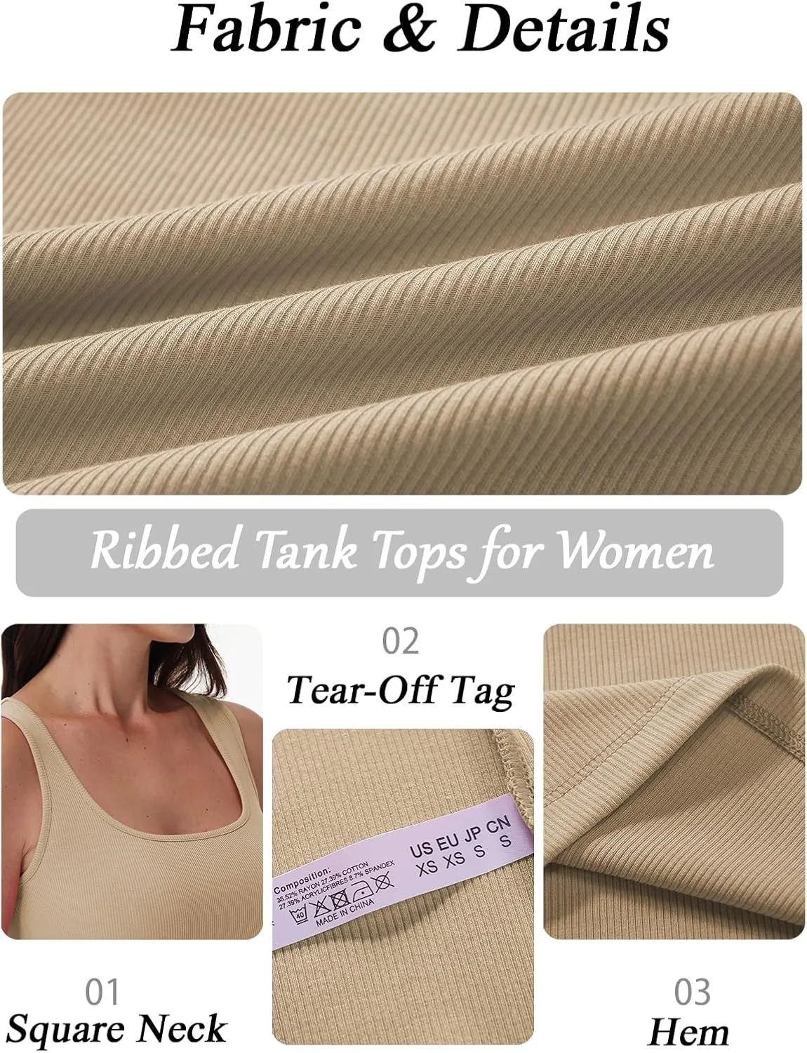 SMENG Womens Square Neck Tank Top Women Ribbed Slimt Fit Sleeveless Casual Summer Shirts