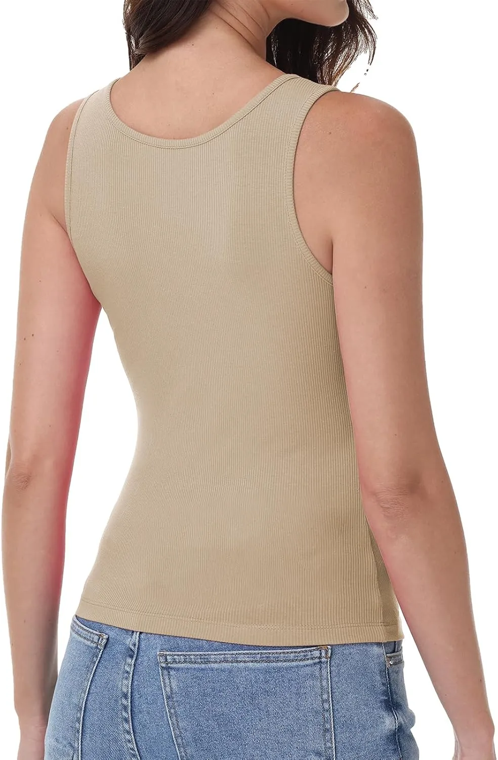 SMENG Womens Square Neck Tank Top Women Ribbed Slimt Fit Sleeveless Casual Summer Shirts