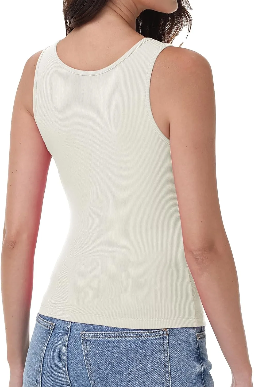SMENG Womens Square Neck Tank Top Women Ribbed Slimt Fit Sleeveless Casual Summer Shirts