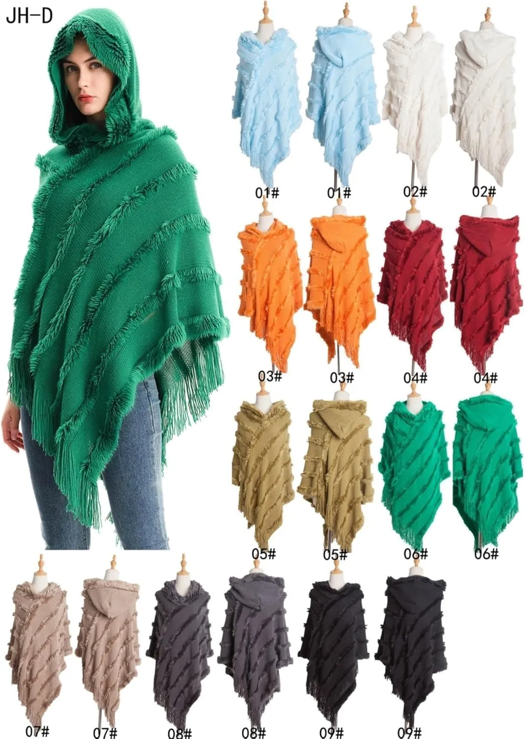 Solid color hooded sweater knitted pullover cloak autumn and winter warm shawl cloak shawl