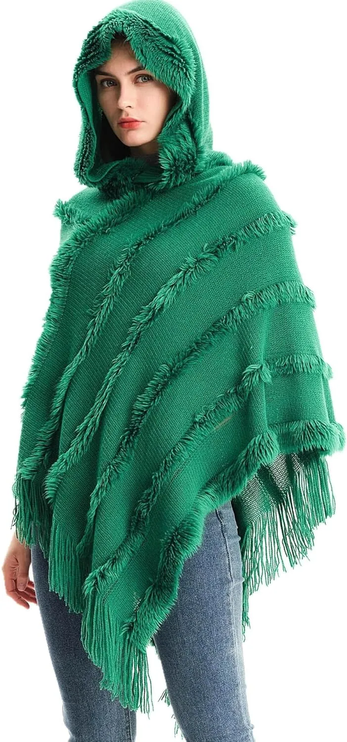 Solid color hooded sweater knitted pullover cloak autumn and winter warm shawl cloak shawl