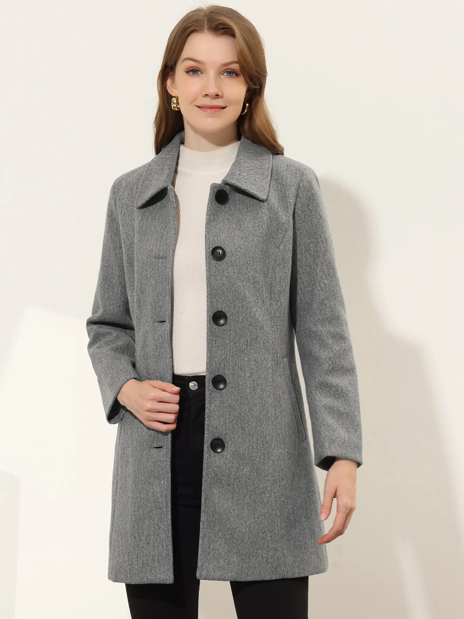 Solid Winter Single Breasted Long Warm Pocketed Pea Coat
