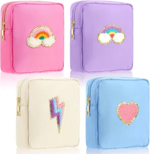 Spiareal 4 Pcs Preppy Patch Makeup Bag Cute Chenille Letter Pouch Cosmetic Makeup Cases Toiletry Bag with Zipper Travel Organizer Stuff Skincare Bags for Women Nurse(Heart)