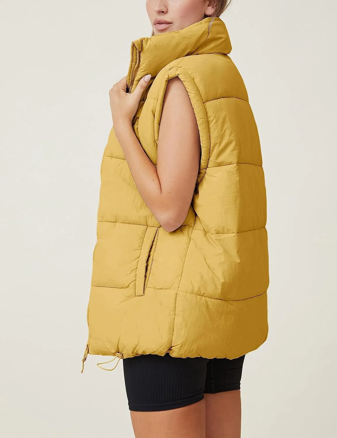 Springrain Womens Oversized Quilted Puffer Vest Padded Warm Winter Jacket with Stand Collar Bubble Puffer Gilet