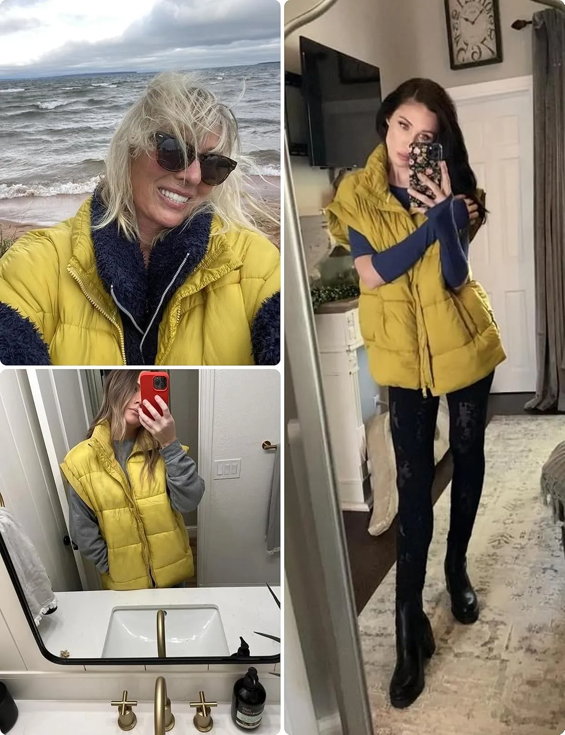 Springrain Womens Oversized Quilted Puffer Vest Padded Warm Winter Jacket with Stand Collar Bubble Puffer Gilet