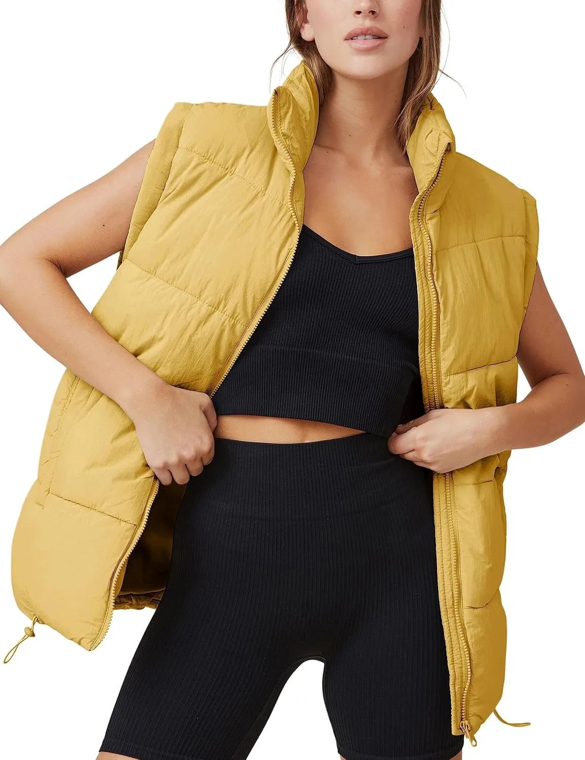 Springrain Womens Oversized Quilted Puffer Vest Padded Warm Winter Jacket with Stand Collar Bubble Puffer Gilet