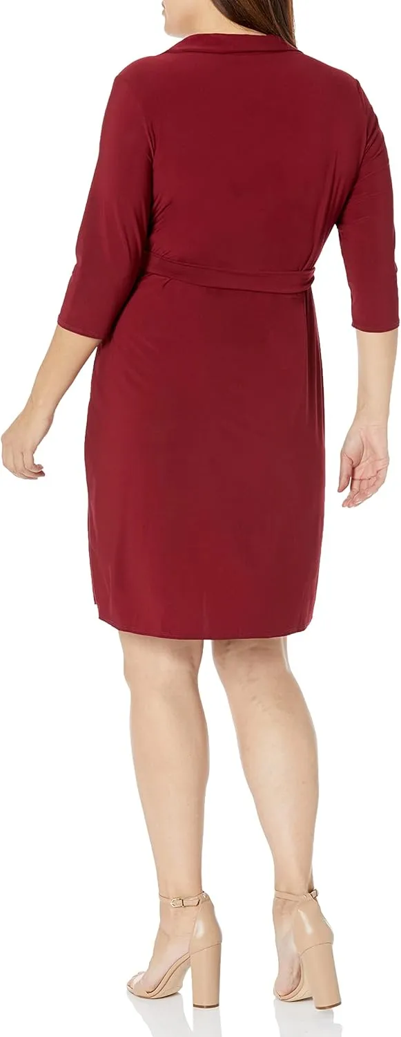 Star Vixen Women's Three-Quarter-Sleeve Faux Wrap Dress