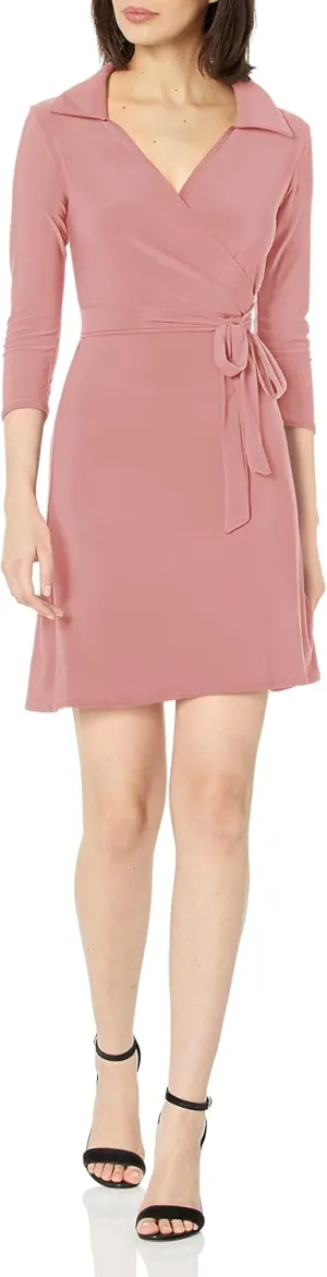 Star Vixen Women's Three-Quarter-Sleeve Faux Wrap Dress