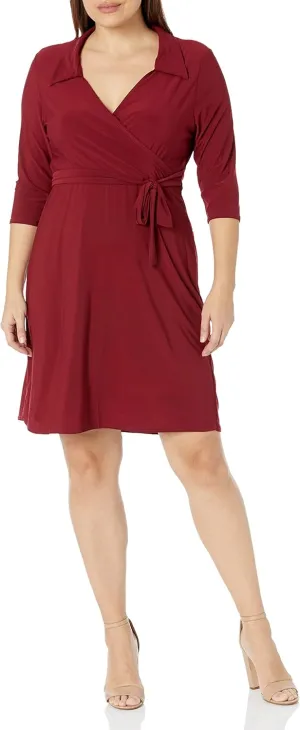 Star Vixen Women's Three-Quarter-Sleeve Faux Wrap Dress