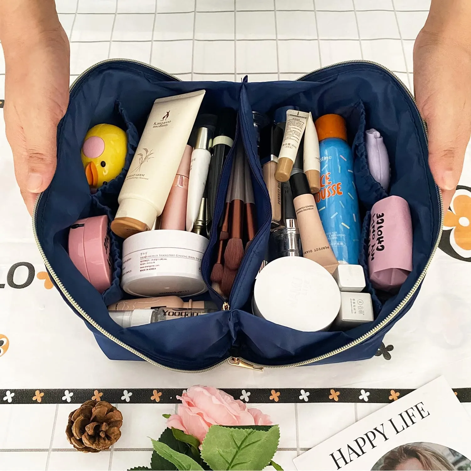 Stoney Clover Dupes Preppy Makeup Bag Blue Stoney Clover Stuff Bag for Travel Chenille Letter Bag Large Capacity Travel Cosmetic Bag Nylon Pouch