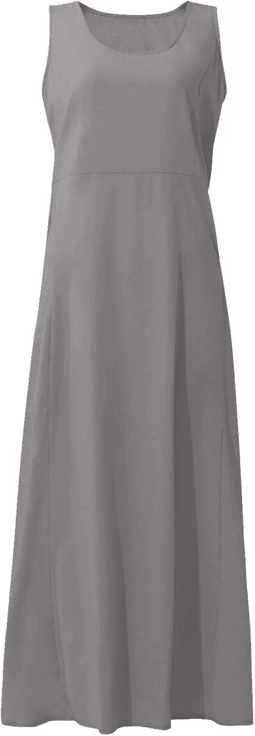 Summer Dress for Women 2025 Plus Size Sundress Floral Crewneck Sleeveless Dress Cotton Linen Beach Dress with Pockets