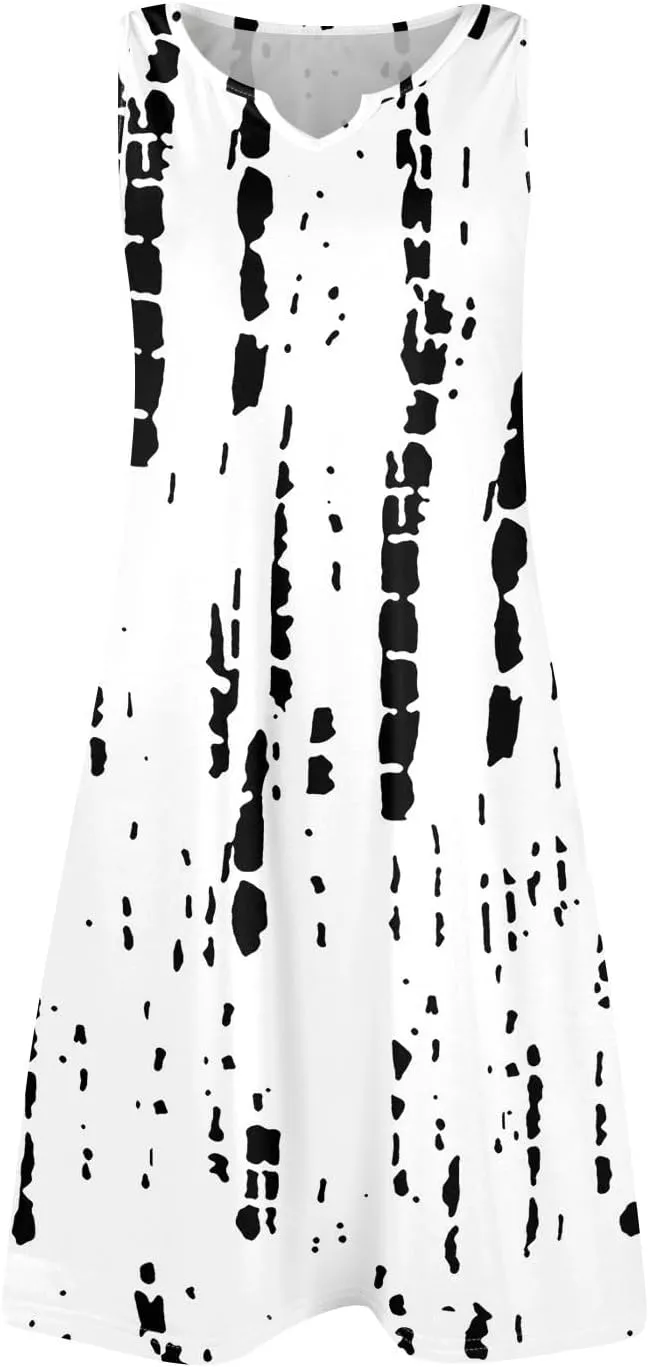 Summer Dresses for Women 2025 Casual A Line Sundress Sleeveless Crew Neck Beach Vacation Dress Printed Tank Dress