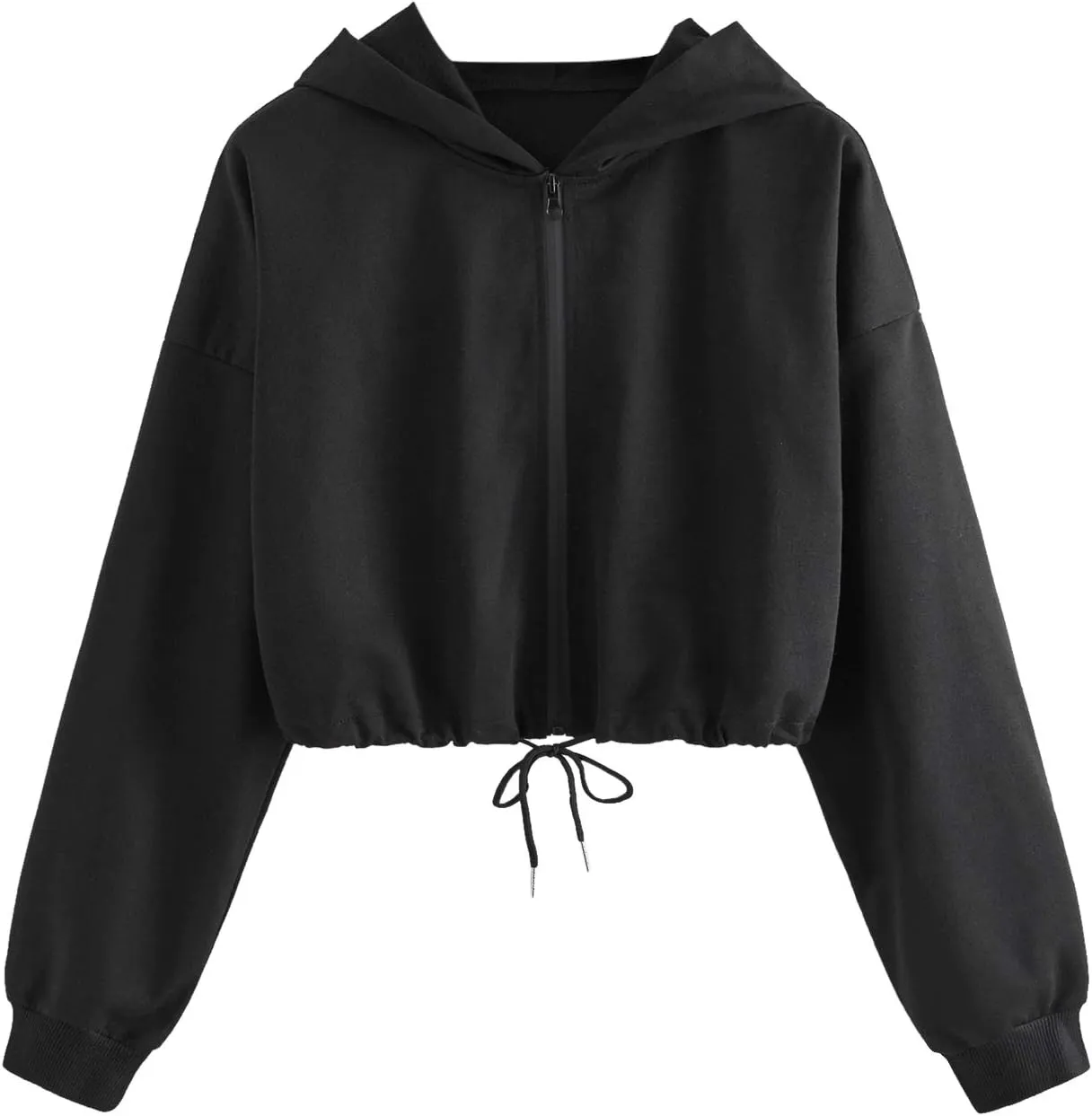 SweatyRocks Women's Long Sleeve Full Zip Drawstring Detail Crop Top Hoodie Sweatshirt Jacket