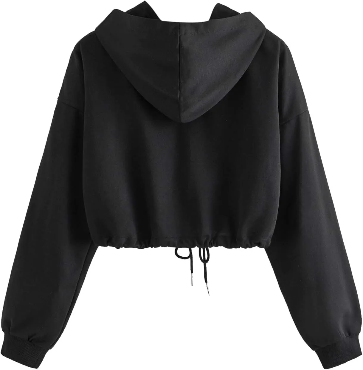 SweatyRocks Women's Long Sleeve Full Zip Drawstring Detail Crop Top Hoodie Sweatshirt Jacket