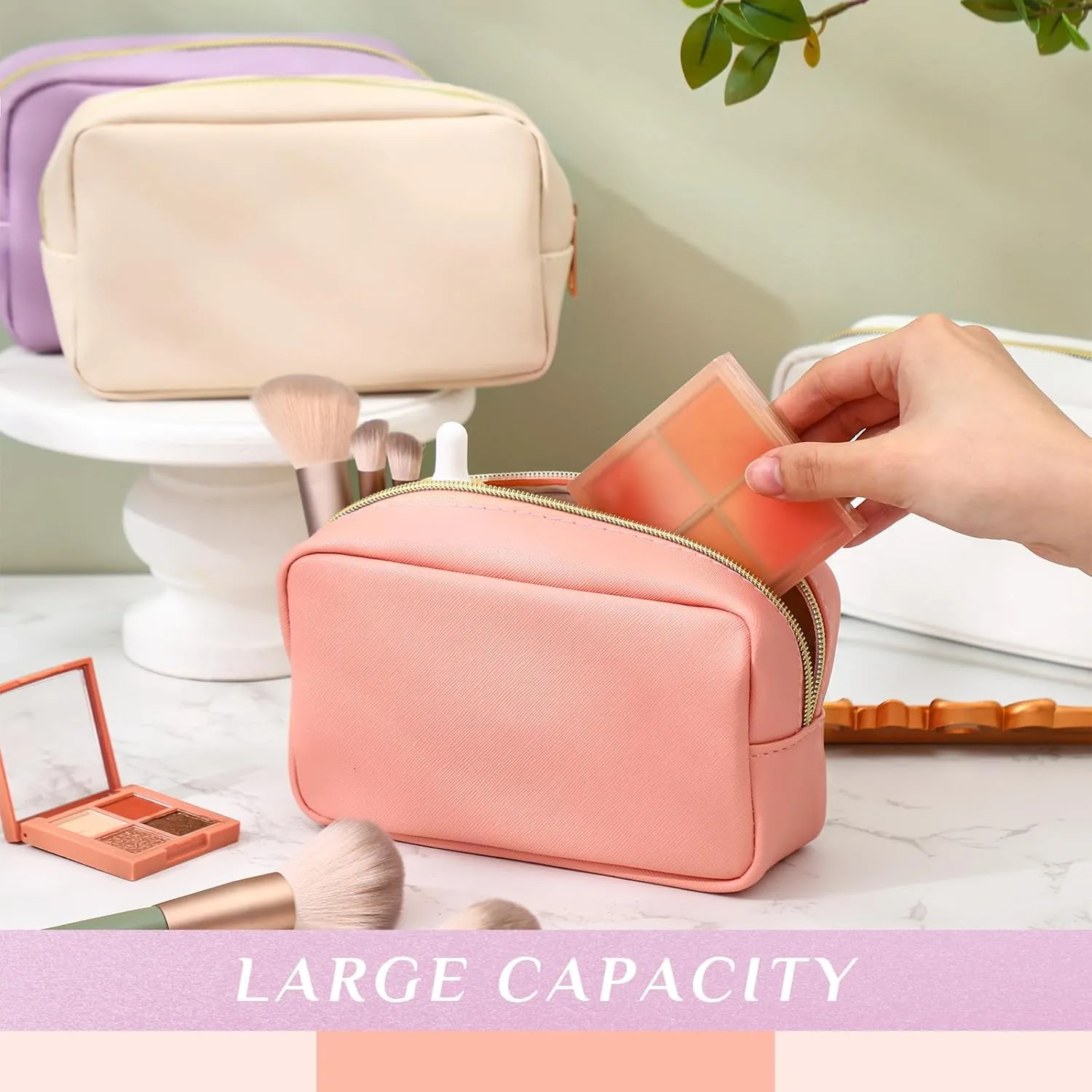 Sweetude 10 Pcs Preppy Makeup Bag Bulk Cosmetic Bag Bridesmaid Gift Wedding Day Bachelorette Party Favor Toiletry Pouch DIY PU Leather Skincare Pouch for Women(Pink and Purple)