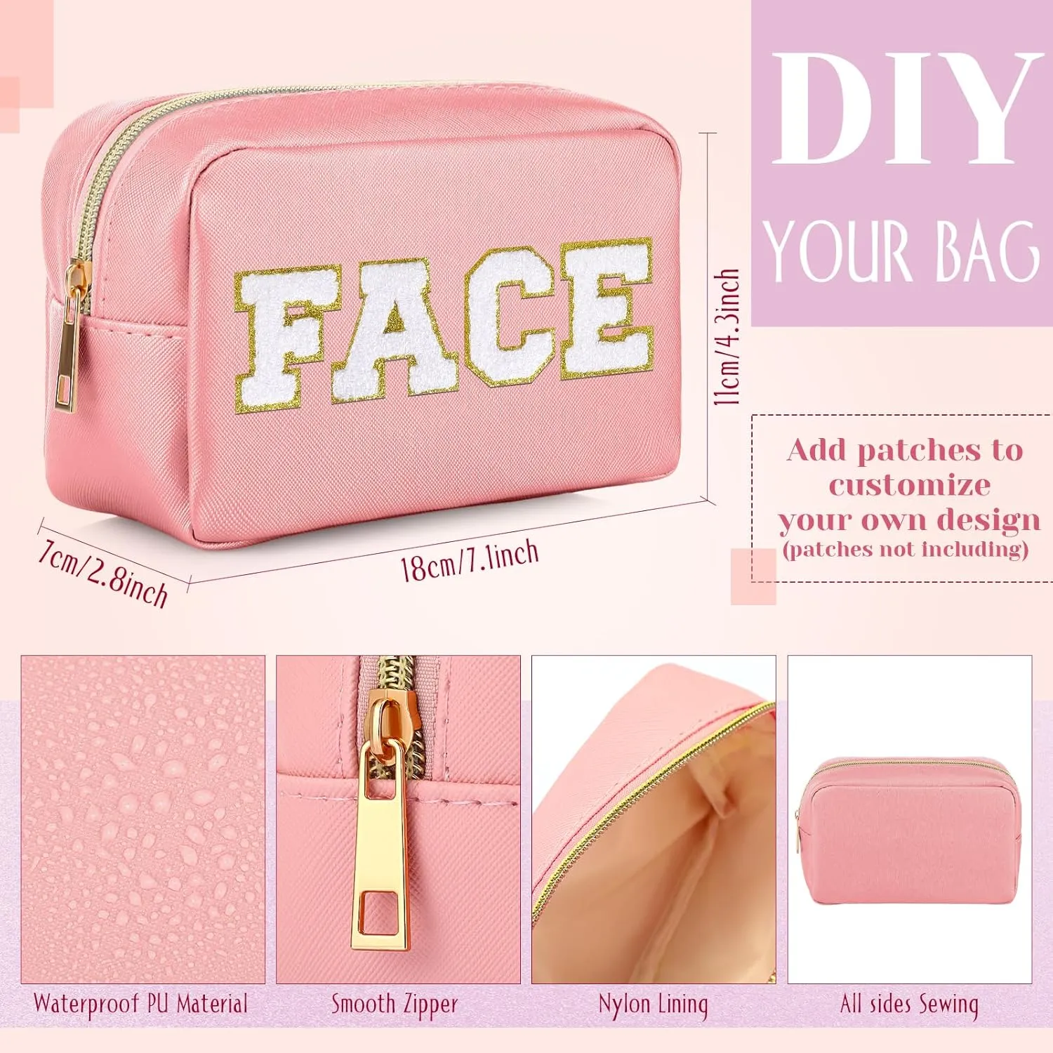Sweetude 10 Pcs Preppy Makeup Bag Bulk Cosmetic Bag Bridesmaid Gift Wedding Day Bachelorette Party Favor Toiletry Pouch DIY PU Leather Skincare Pouch for Women(Pink and Purple)