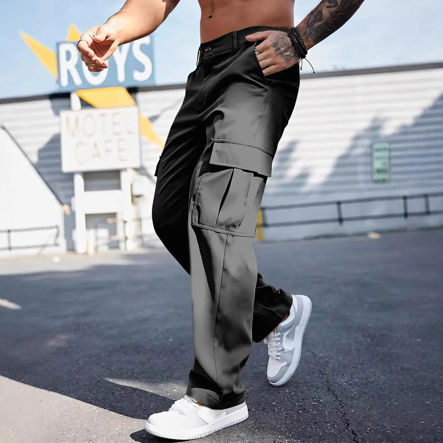 Tactical Cargo Pants for Men Lightweight Workout Pants with Multi-Pocket Active Baggy Trousers