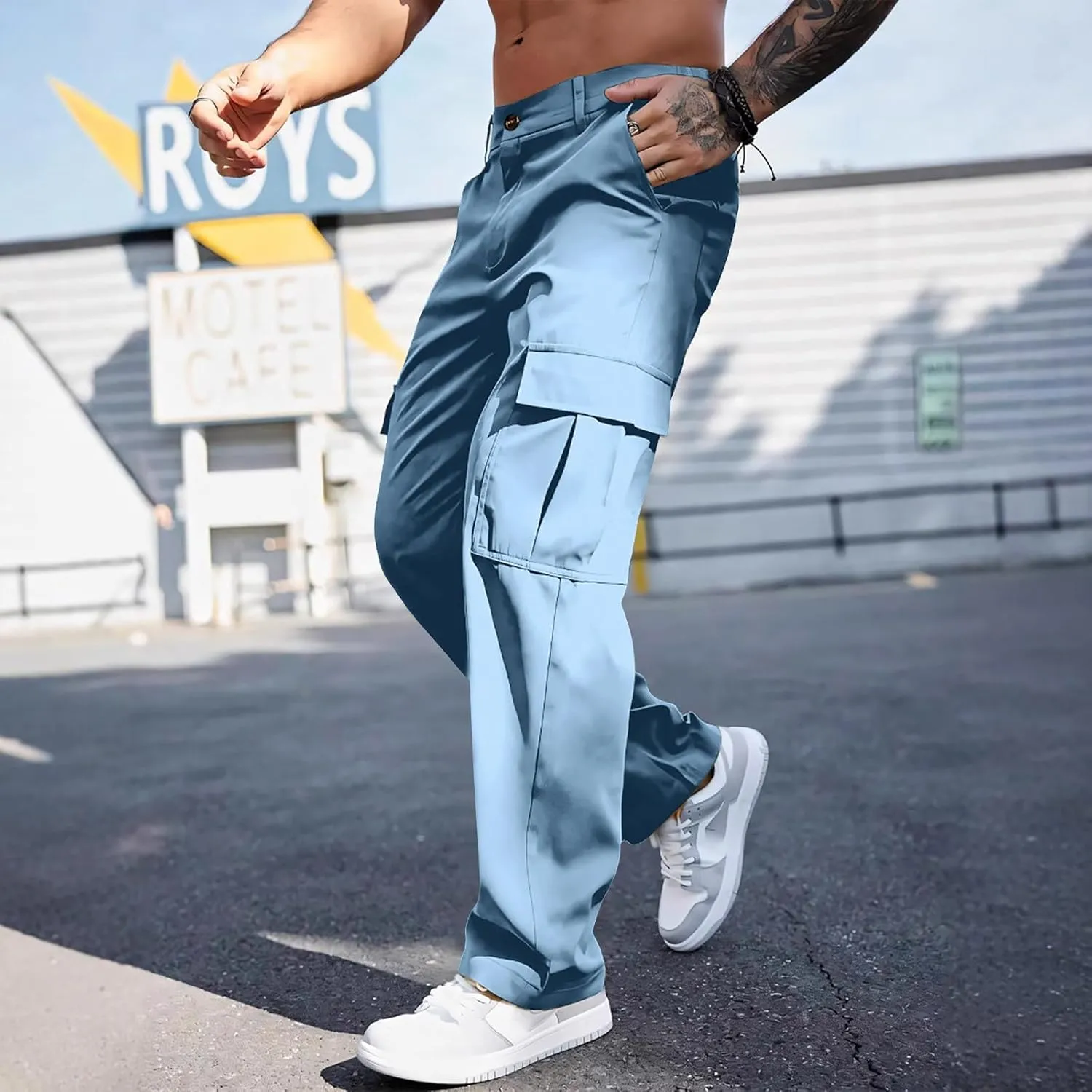 Tactical Cargo Pants for Men Lightweight Workout Pants with Multi-Pocket Active Baggy Trousers