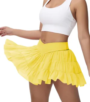 Tennis Skirt with Shorts V-Waist Flowy Pleated Ruffle Skirts Dance Golf Running Athletic Skorts