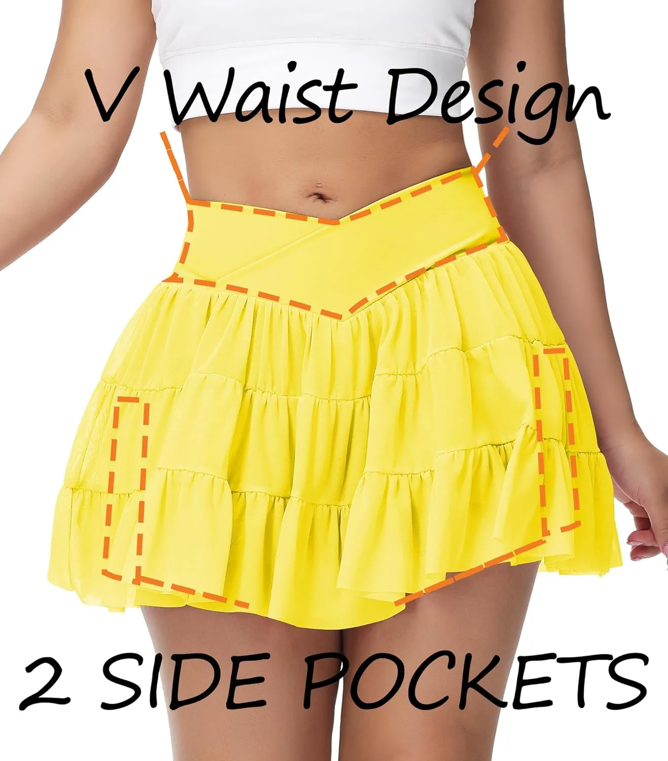 Tennis Skirt with Shorts V-Waist Flowy Pleated Ruffle Skirts Dance Golf Running Athletic Skorts